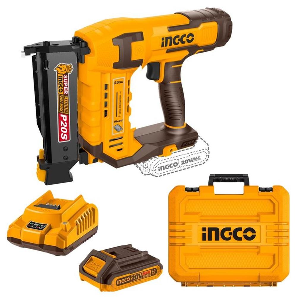 CLAVADORA INALAMBRICA 20V 35MM BATERIA 2A CARGADOR MALETA Amarillo