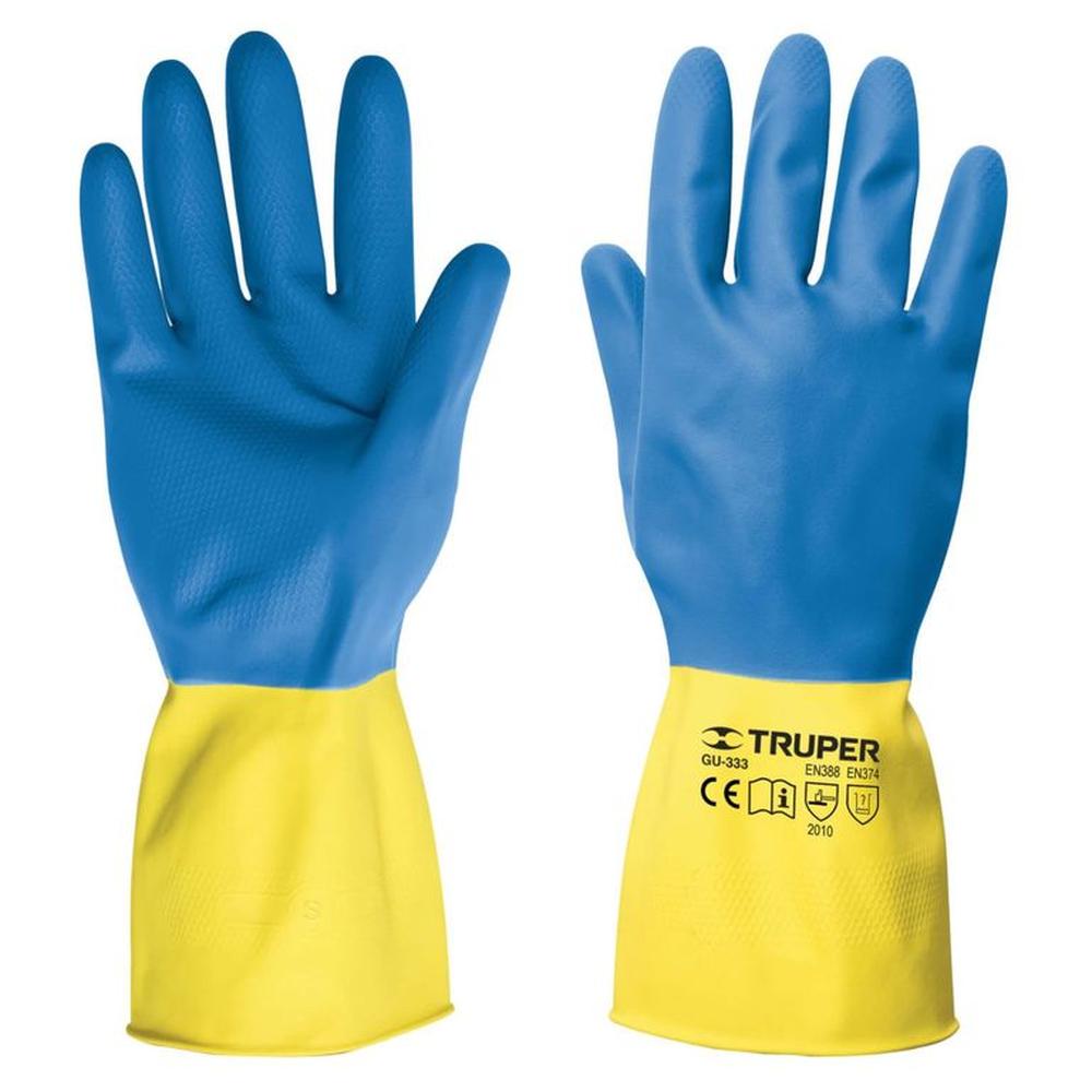Guantes látex reforzado para limpieza 9 talla G, Truper Azul