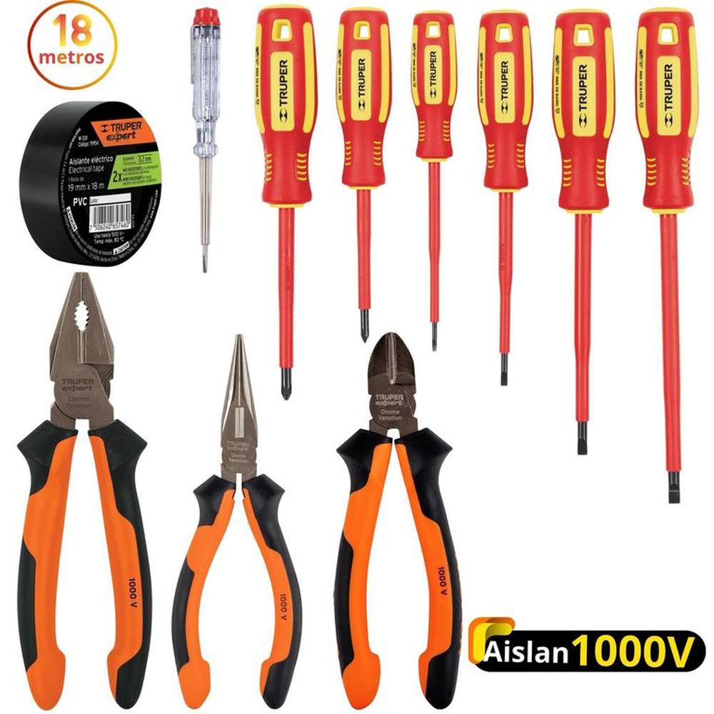KIT Alicates dieléctricos, 6 desarmadores 1000V probador de fase,
