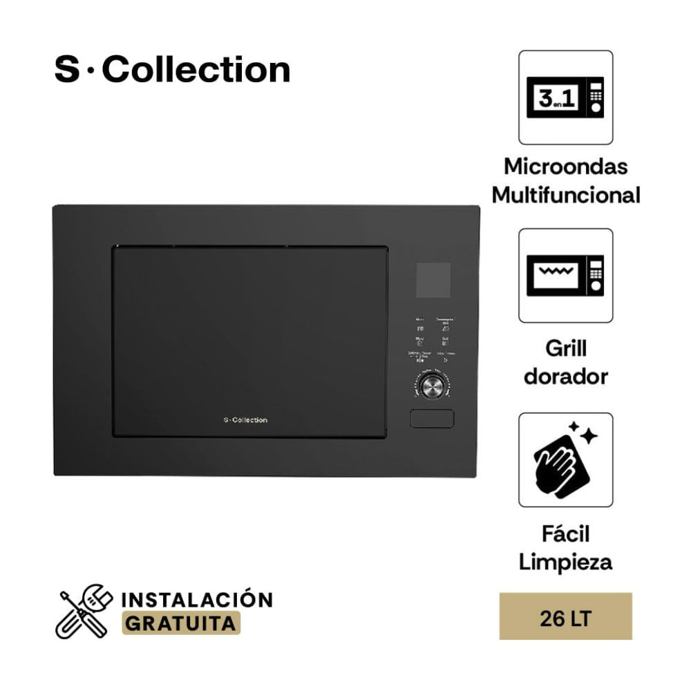 Horno Microondas Empotrable 26L S-Collection 3 en 1 Grill Black