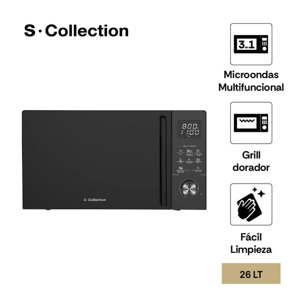 Horno Microondas 26L S-Collection 3 en 1 Grill Black