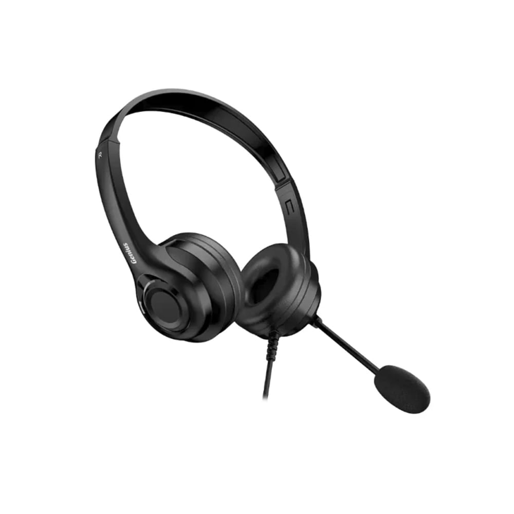 Audífonos Genius HS-235U con micrófono 40mm USB-A color negro ideales para gaming y trabajo.