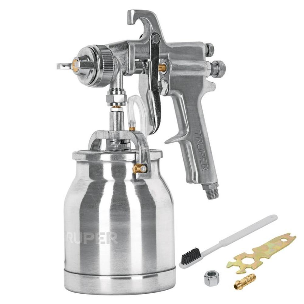 Pistola para pintar succión HVHP vaso alum 18mm profesional truper Gris
