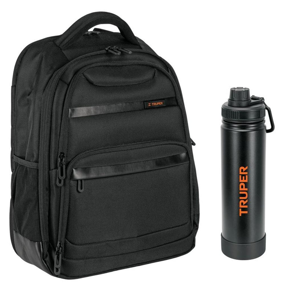 Combo Mochila Porta laptop Truper y termo tomatodo
