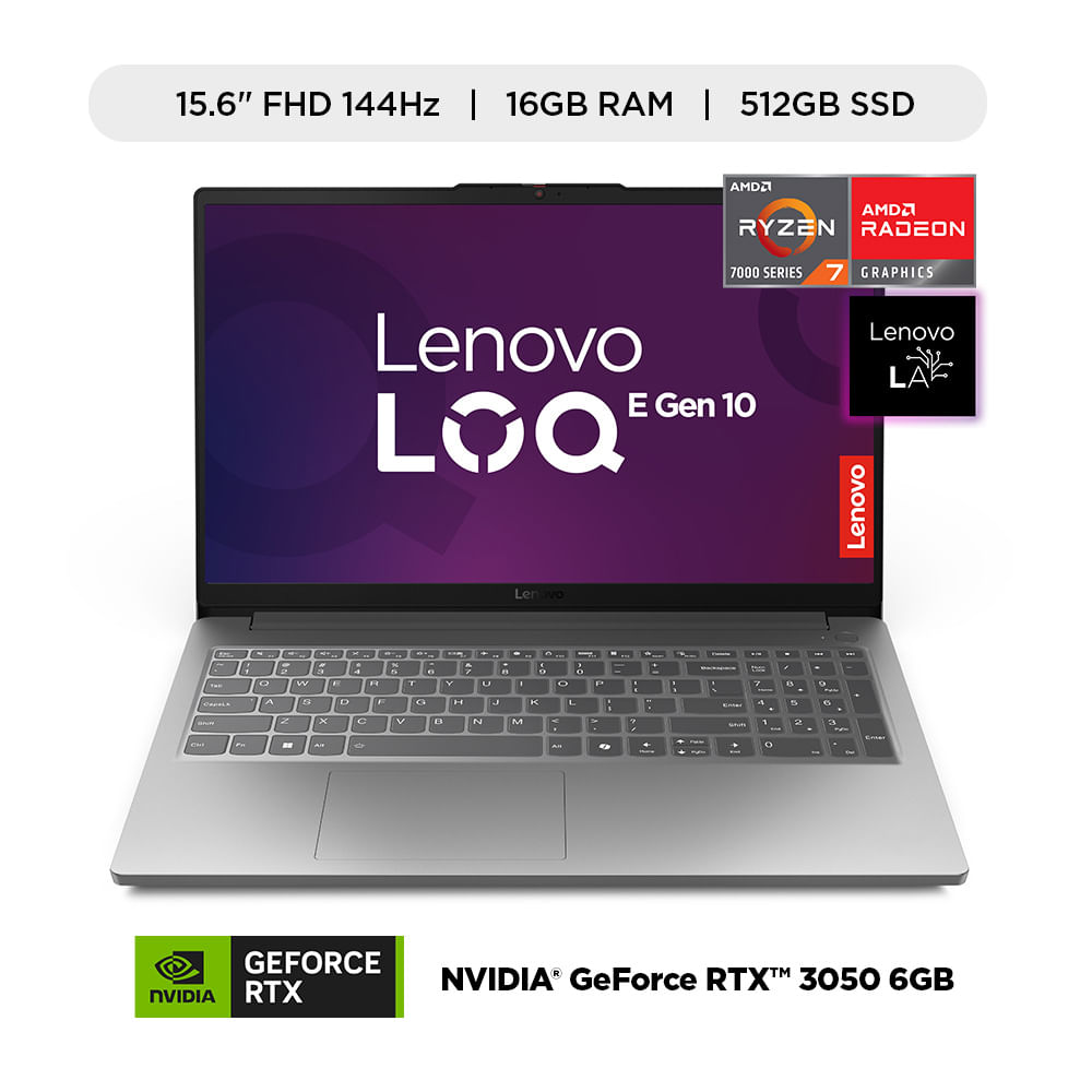 Laptop Gamer Lenovo LOQ Essential AMD Ryzen 7 16GB RAM 512GB SSD RTX 3050 6GB 15.6"" FHD 144Hz