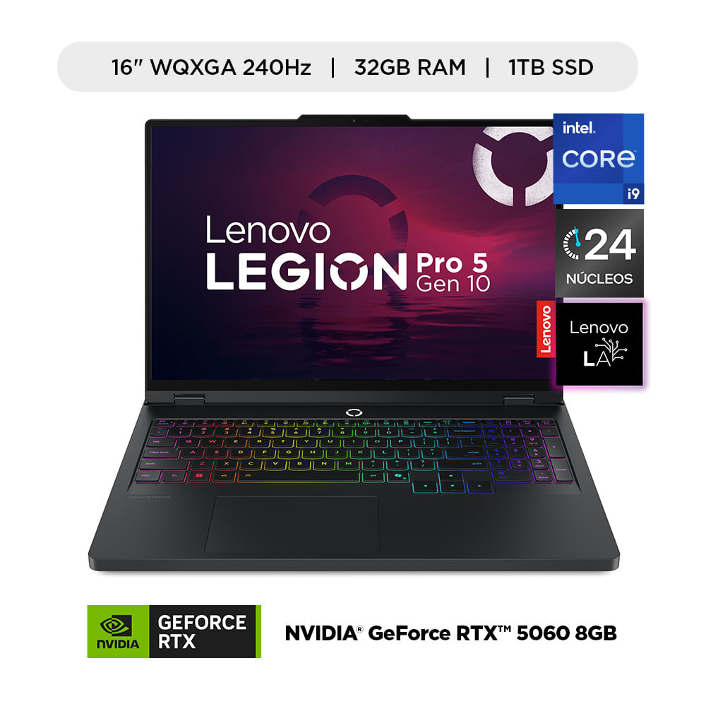 Laptop Gamer Lenovo Legion Pro 5i Intel Core i9 32GB RAM 1TB SSD RTX 5060 8GB 16"" WQXGA 240Hz