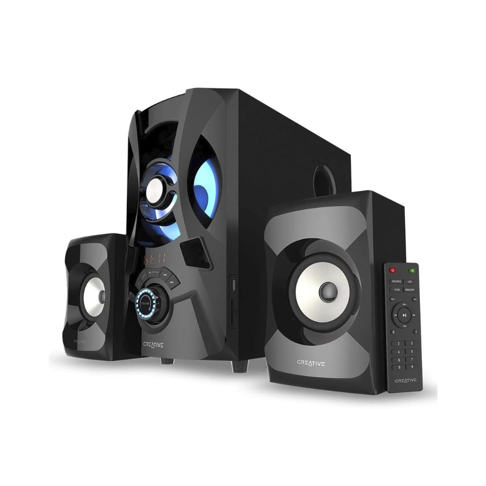 Parlante Creative E2900 2.1 60W Bluetooth FM USB SD 3.5mm LED Color Negro Potente Sonido