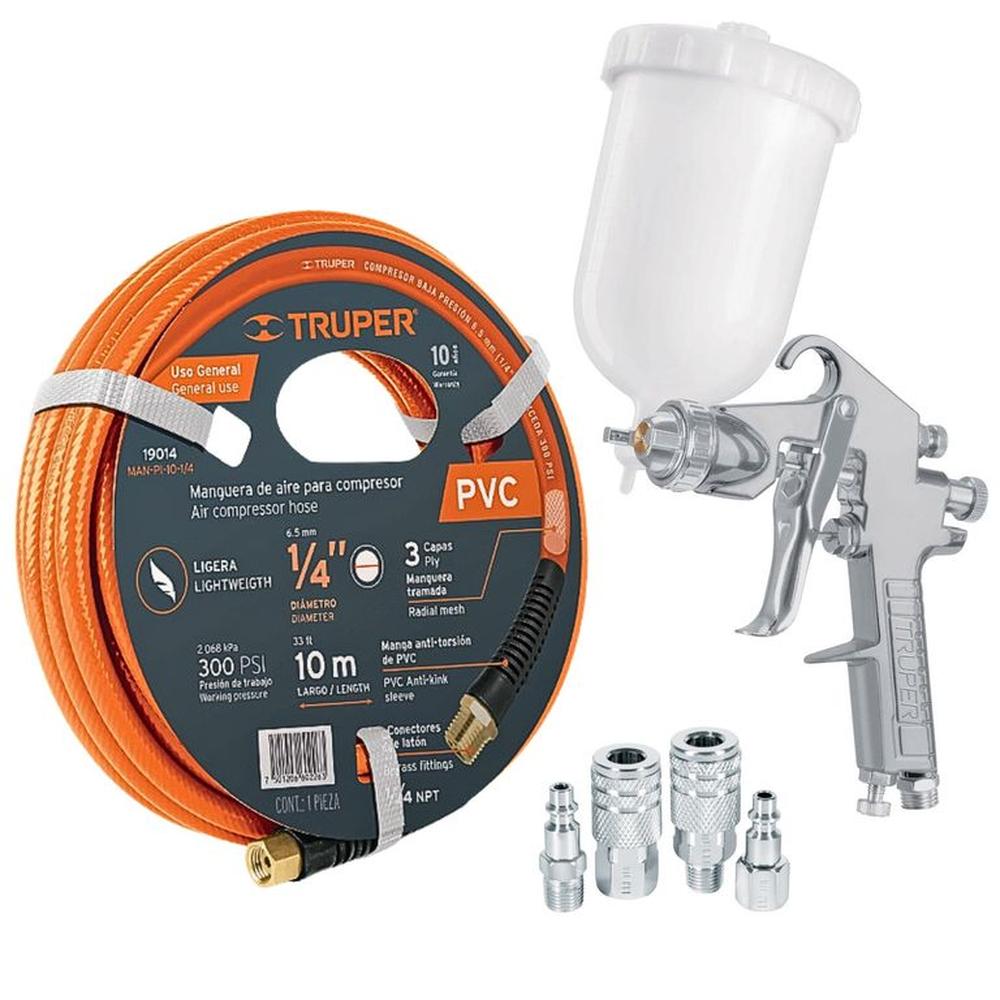 kit Pistola de aire para pintar profesional manguera 10m conectores Blanco kit Pistola de aire para pintar profesional manguera 10m conectores Blanco