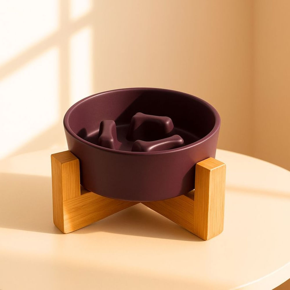 PetFeast Plato de Cerámica con Base de Madera para Mascotas Morado PetFeast Plato de Cerámica con Base de Madera para Mascotas Morado