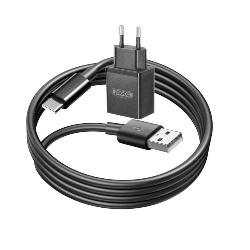 CARGADOR TIPO C CARGA RAPIDA + CABLE USB INGCO Negro CARGADOR TIPO C CARGA RAPIDA + CABLE USB INGCO Negro