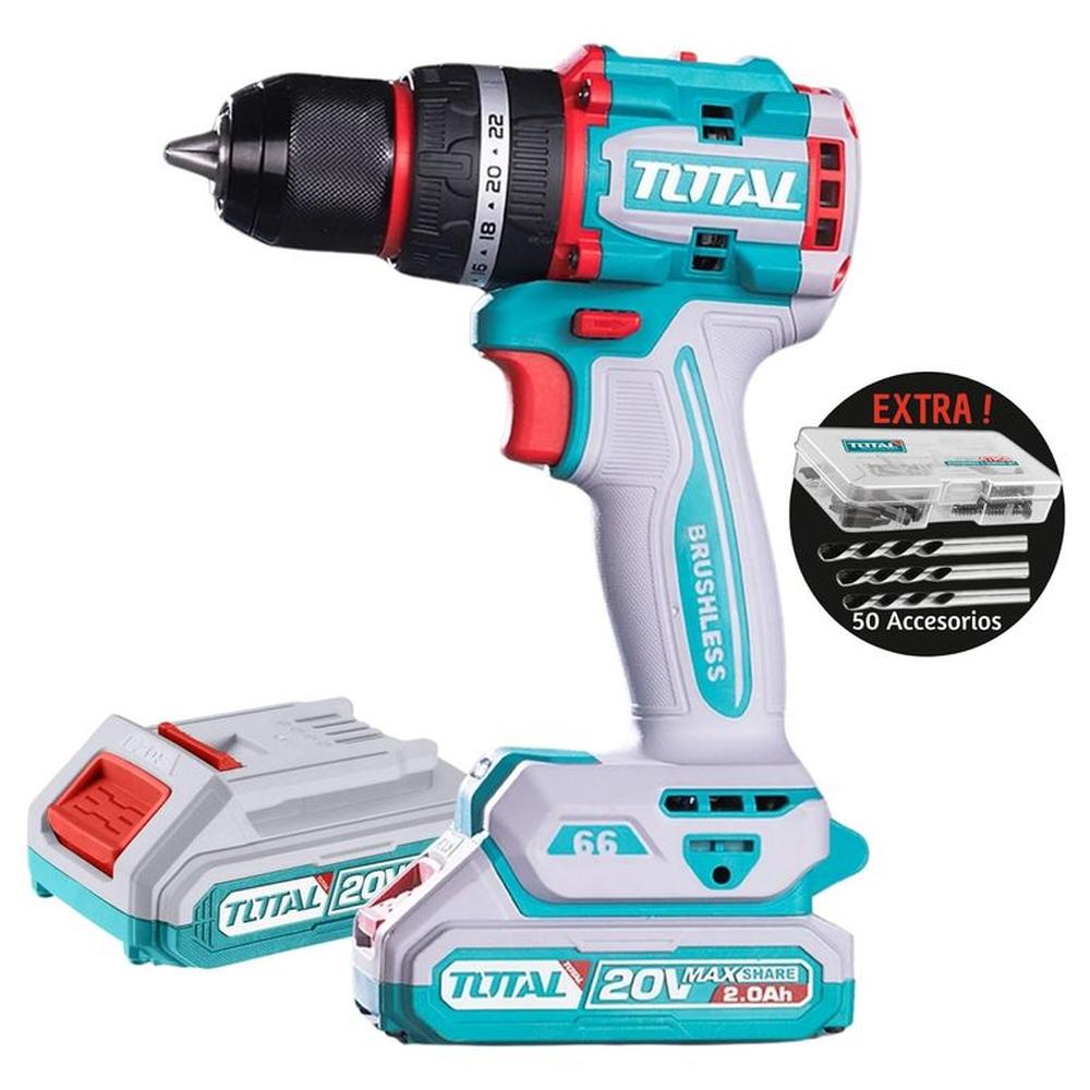 TALADRO PERCUTOR BRUSHLESS 66Nm 20V INALÁMBRICO TIDLI20668 TOTAL Turquesa TALADRO PERCUTOR BRUSHLESS 66Nm 20V INALÁMBRICO TIDLI20668 TOTAL Turquesa