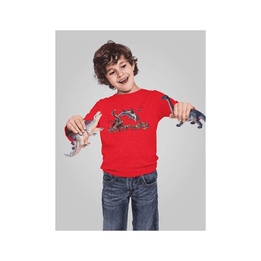 Polo Dinosaurio Jurassic Rebirth Camiseta Niño Dino Algodon Rojo