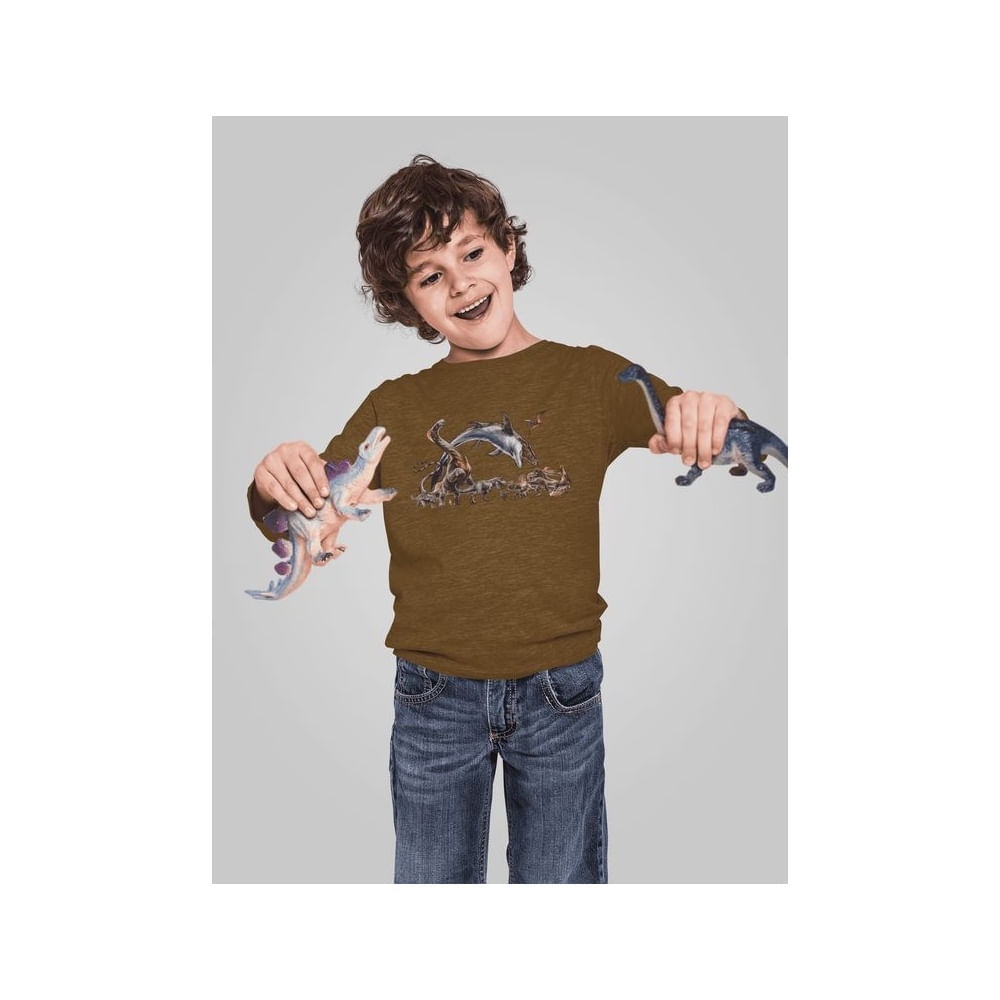 Polo Dinosaurio Jurassic Rebirth Camiseta Niño Dino Algodon Marron