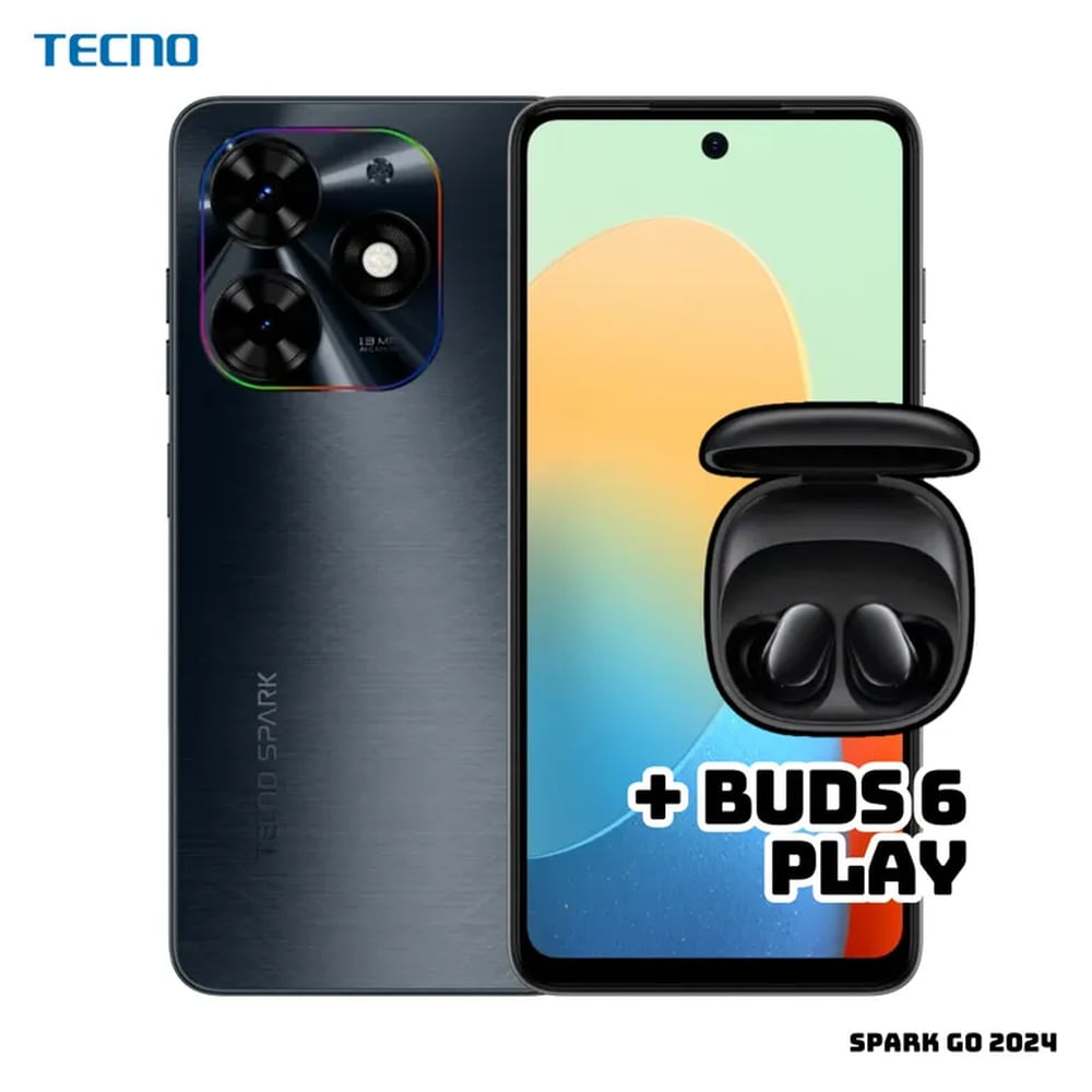 CELULAR TECNO SPARK GO 2024 2GB RAM 64GB ROM - GRAVITY BLACK + BUDS 6 PLAY