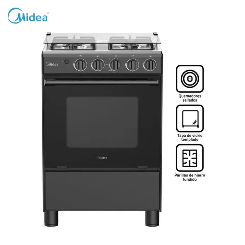 COCINA DE PIE MIDEA A GAS 4 HORNILLAS NEGRO - MGS24FS2LFABBC-PE