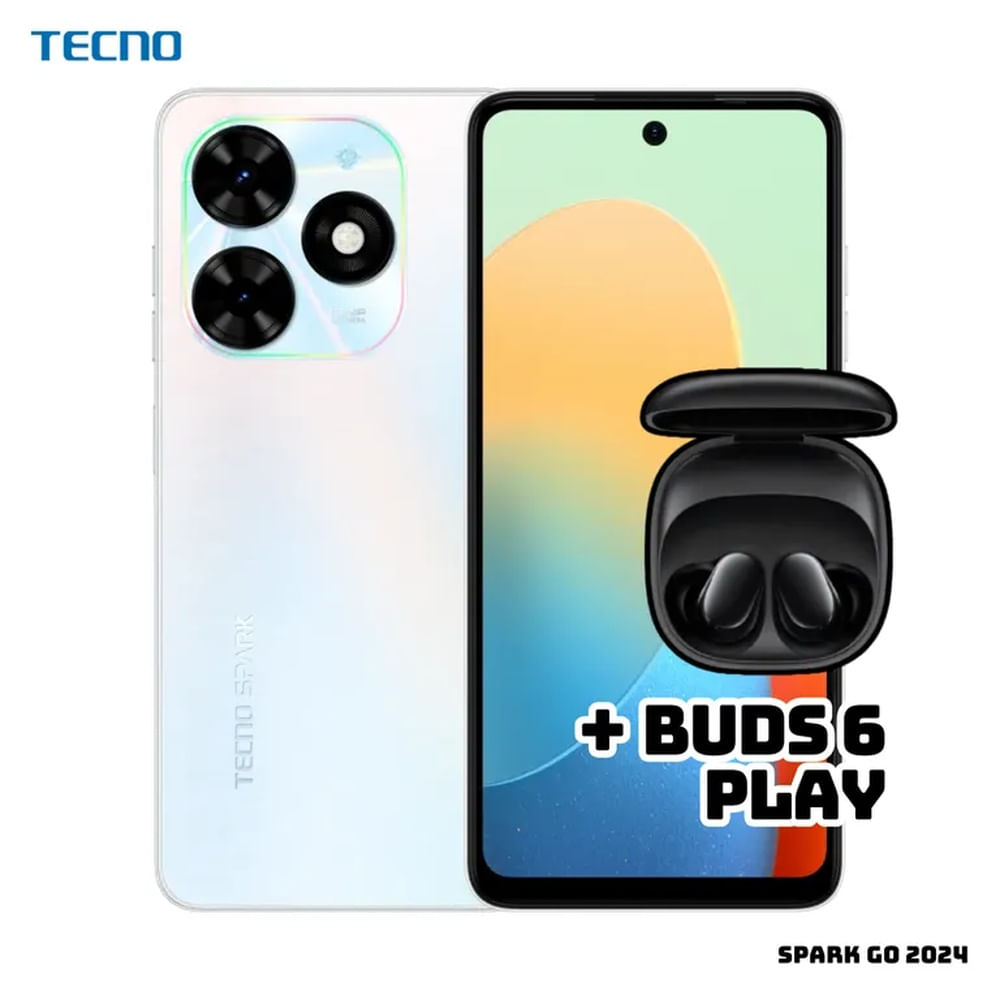 CELULAR TECNO SPARK GO 2024 2GB RAM 64GB ROM - MISTERY WHITE + BUDS 6 PLAY