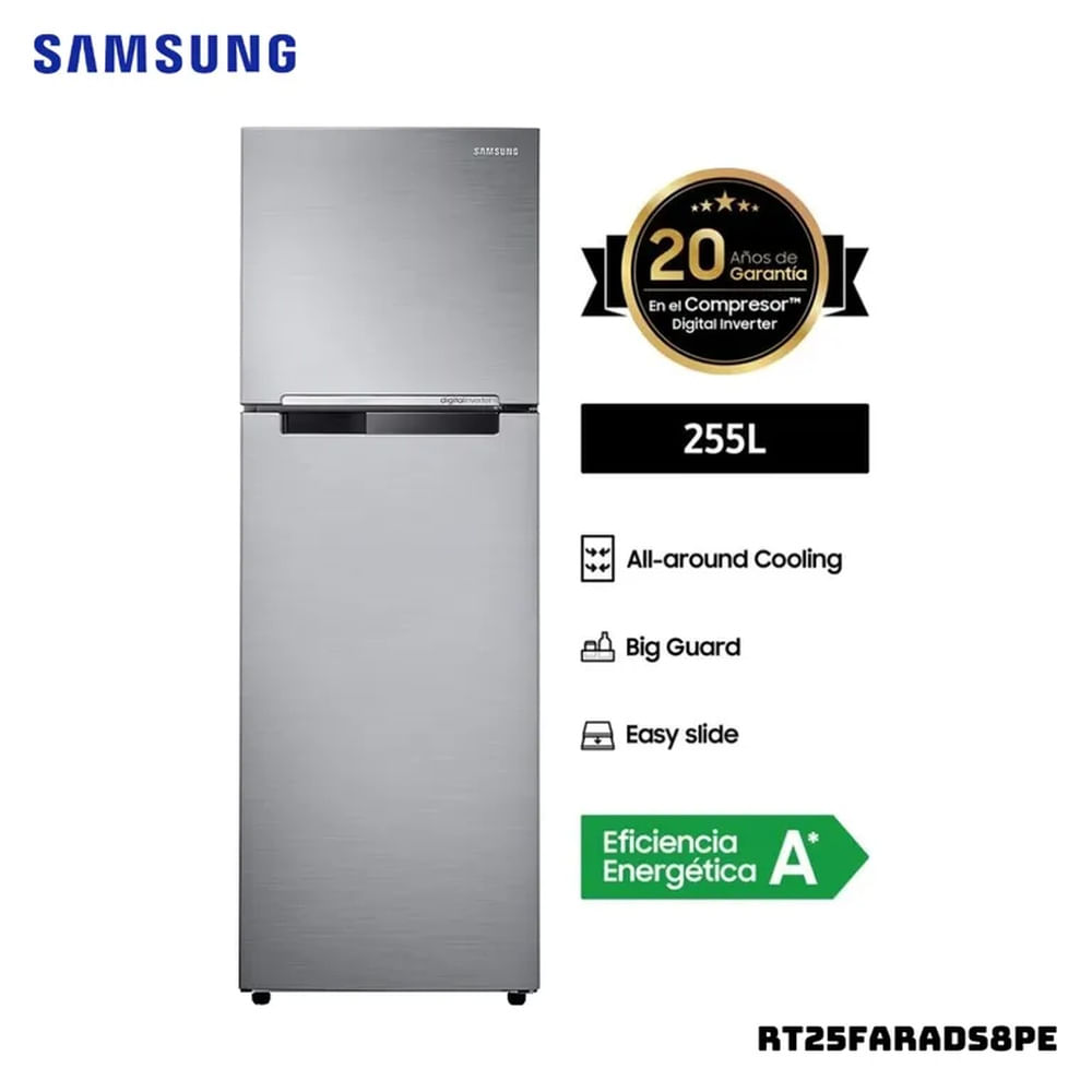 REFRIGERADORA SAMSUNG 255 L TOP FREEZER PLATEADO - RT25FARADS8PE