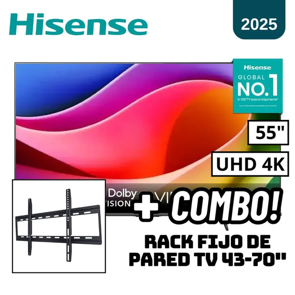 TELEVISOR HISENSE 55 SMART TV VIDAA 4K UHD LED - 55A5NV + RACK FIJO