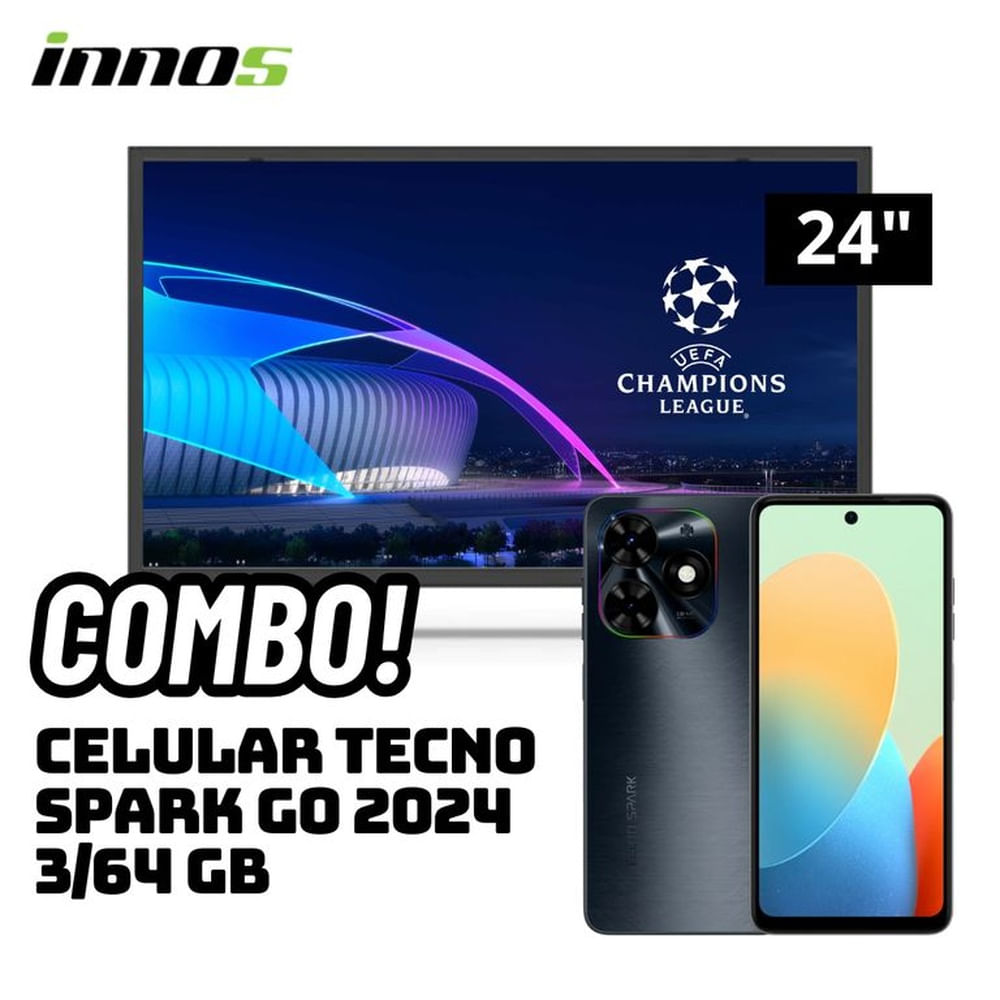 TELEVISOR INNOS 24 SMART TV ANDROID TV HD LED - S2401KU + CELULAR TECNO SPARK GO 2024 3/64 GB NEGRO