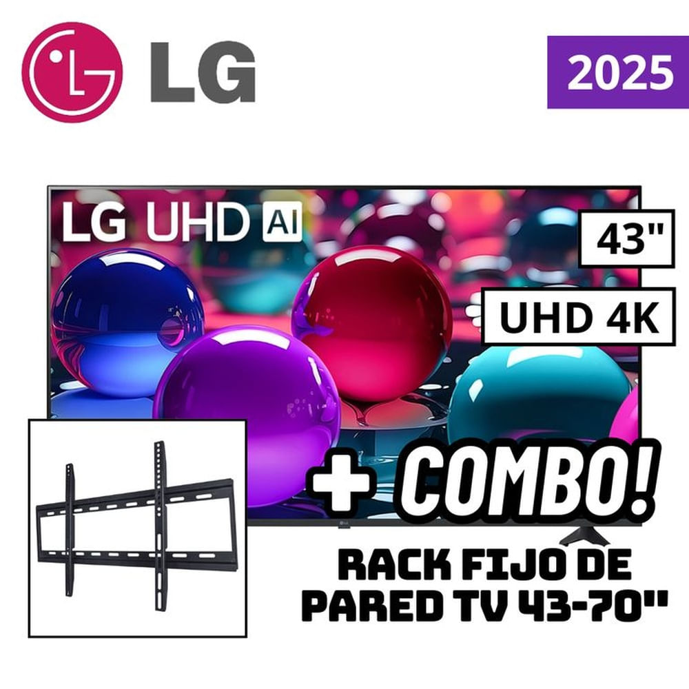 TELEVISOR LG 43 SMART TV THINQ AI WEBOS HUB 4K UHD LED 2025 - 43UA7300PSB + RACK FIJO
