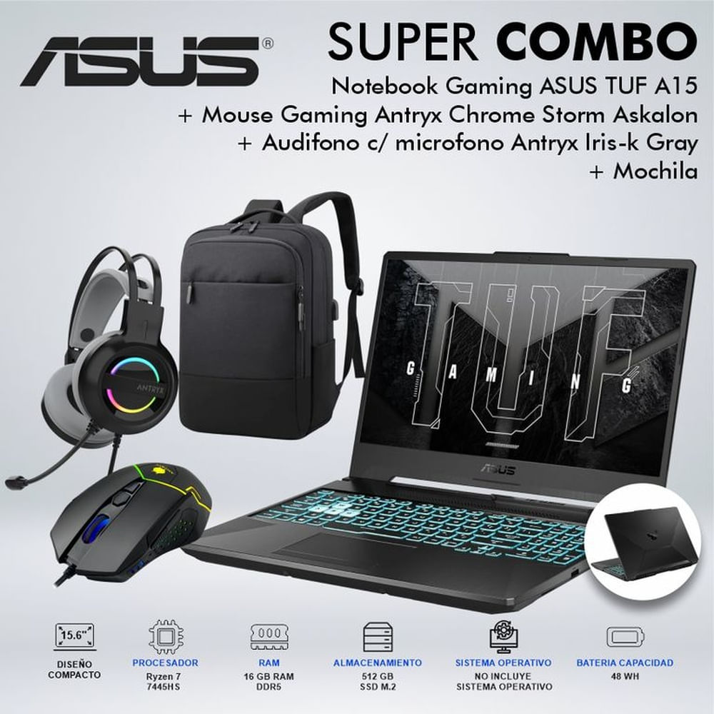LAPTOP GAMING ASUS TUF A15 RYZEN 7 7445HS MEMORIA 16GB DISCO 512GB