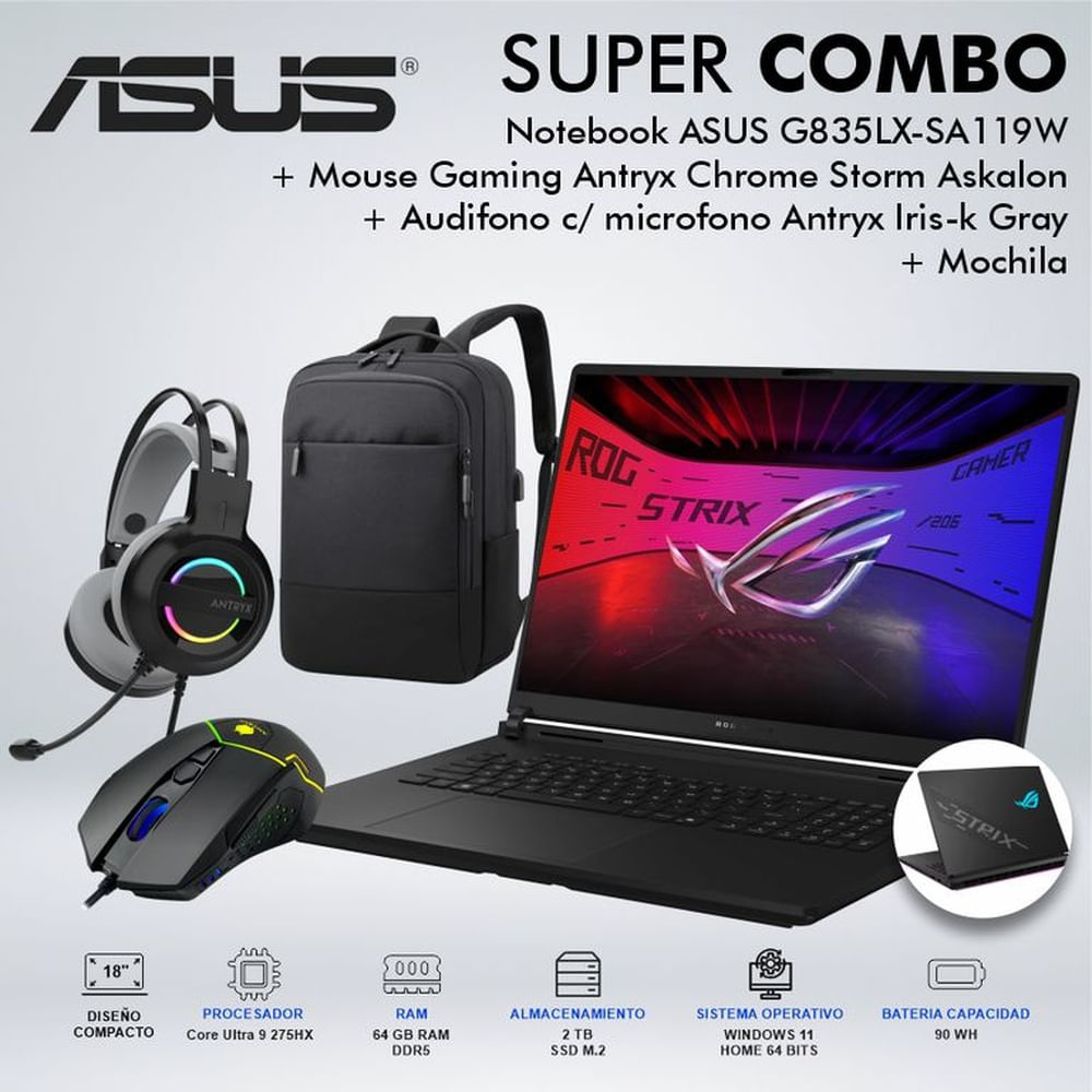 LAPTOP GAMING ASUS G835LX-SA119W CORE ULTRA 9 275HX  MEMORIA 64GB DISCO 2TB