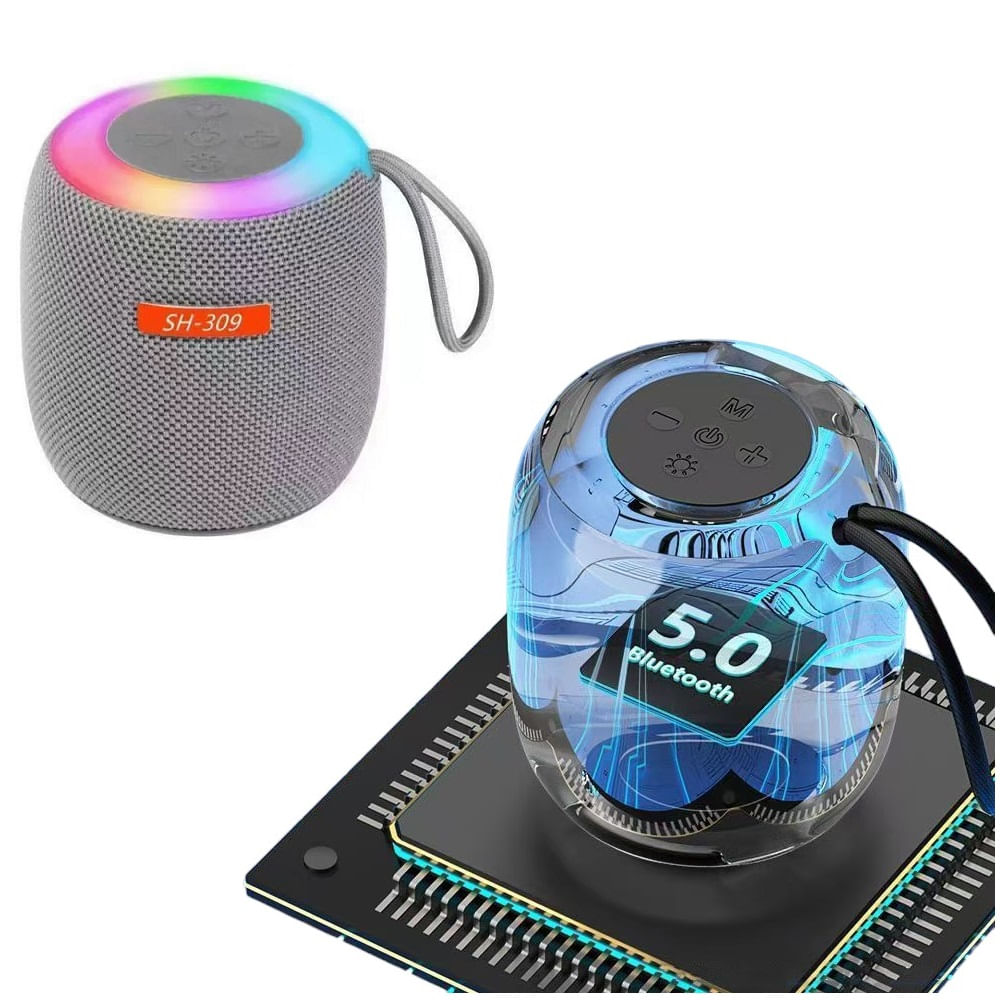 Mini Parlante Portatil SH-309 con Bluetooth con Luz Led Gris