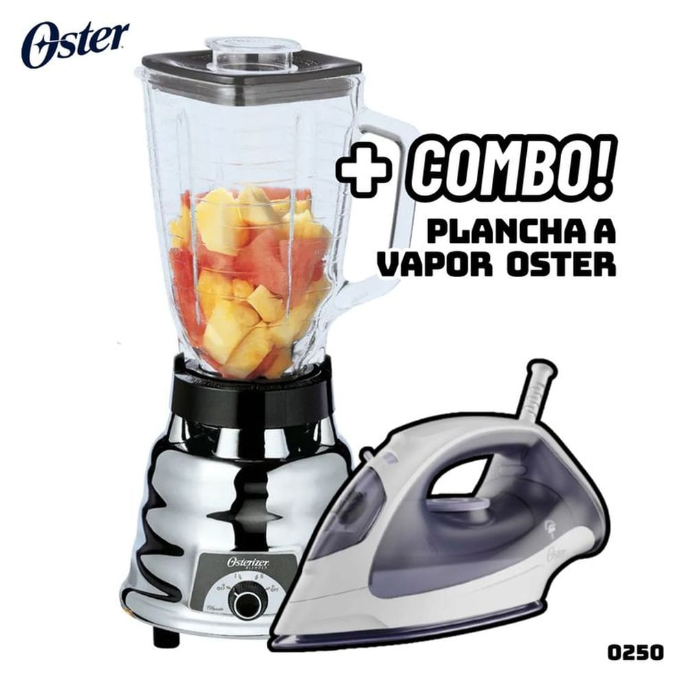 LICUADORA CLASICA OSTER 2 VELOCIDADES CROMADA - 250-22 + PLANCHA OSTER