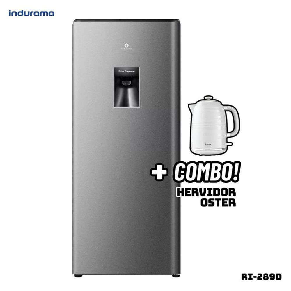 REFRIGERADORA INDURAMA 177 L CON DISP DE AGUA PLATEADO - RI-289D + HERVIDOR OSTER BLANCO