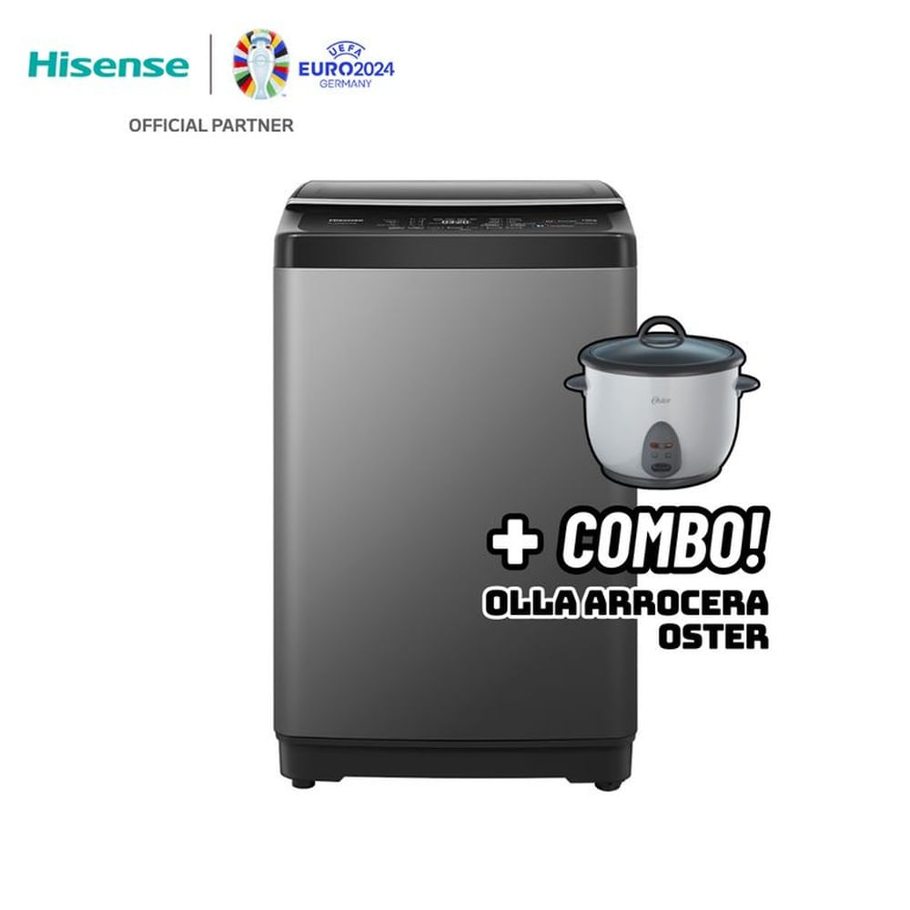 LAVADORA HISENSE SMART FUZZY 10KG CARGA SUPERIOR GRIS - WT3J1023UT + OLLA ARROCERA OSTER