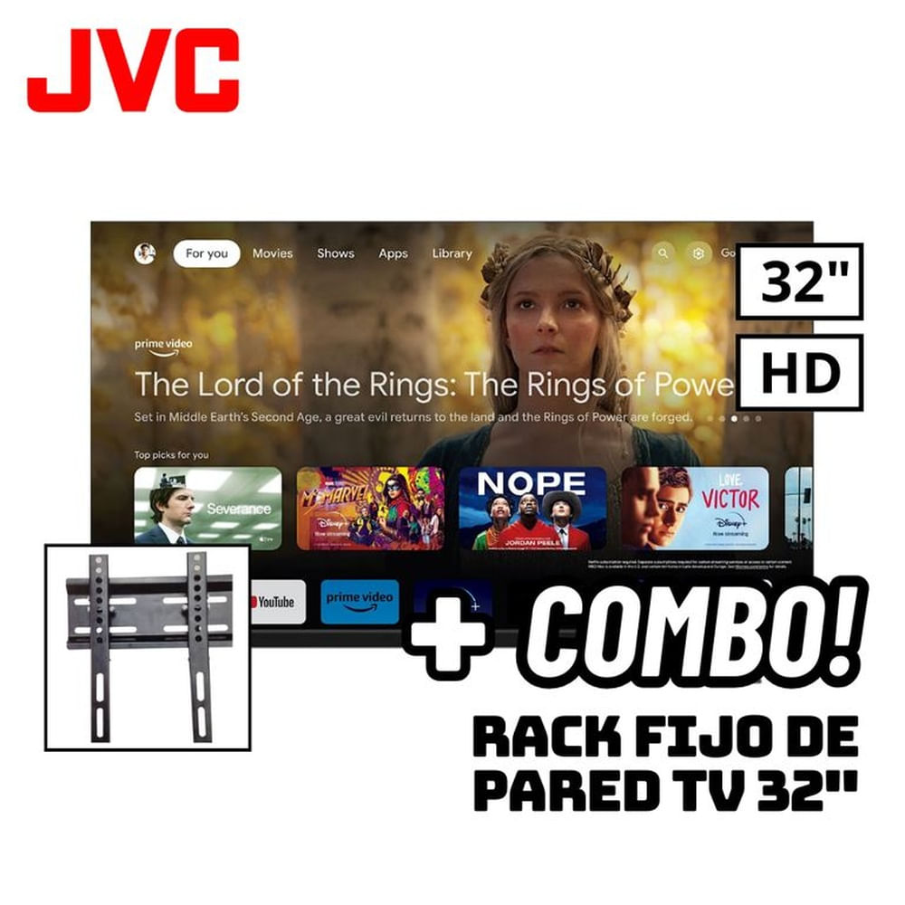 TELEVISOR JVC 32 SMART TV GOOGLE TV HD LED - LT-32KM148 + RACK FIJO