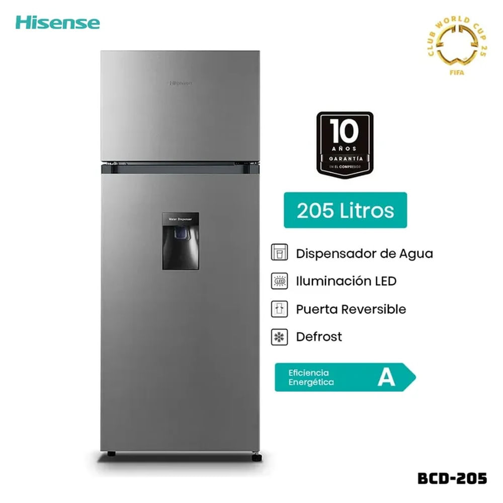 REFRIGERADORA HISENSE 205 L TOP FREEZER PLATEADO - BCD-205