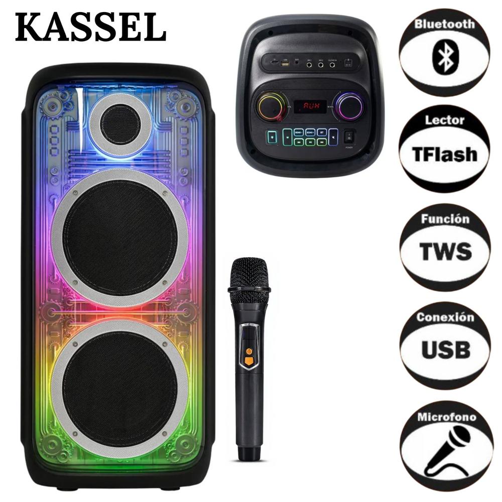 Parlante Torre Portátil K2825 02 boufer de 8 Pulgadas Luces RGB Karaoke