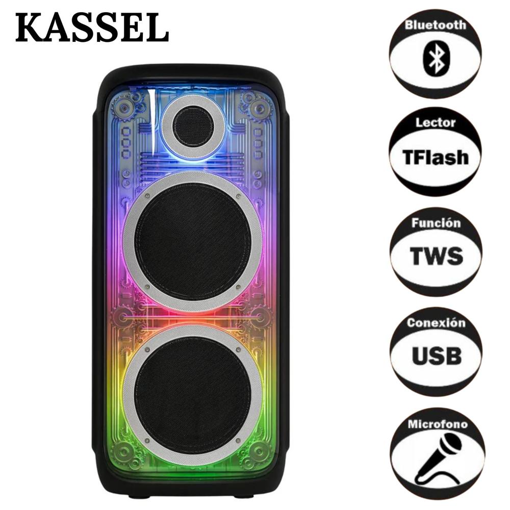 Parlante Torre Portátil K2825 USB BT TWS LUCES RGB Karaoke