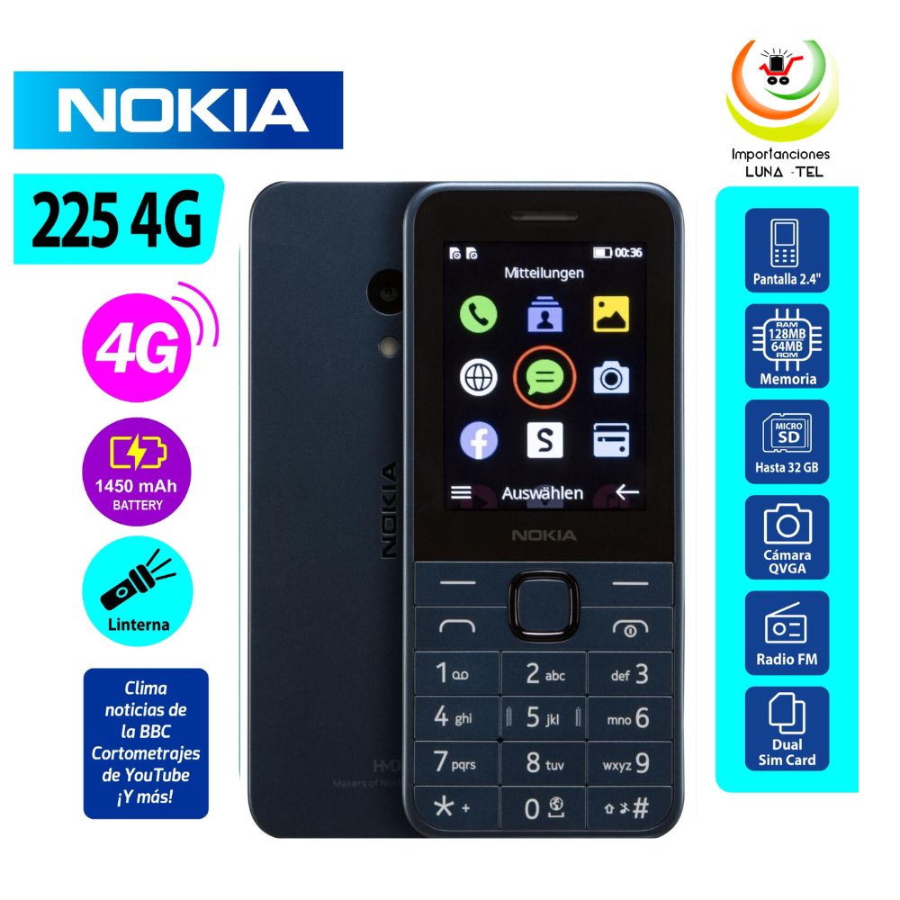 CELULAR BASICO NOKIA 225 4G DUAL SIM - AZUL