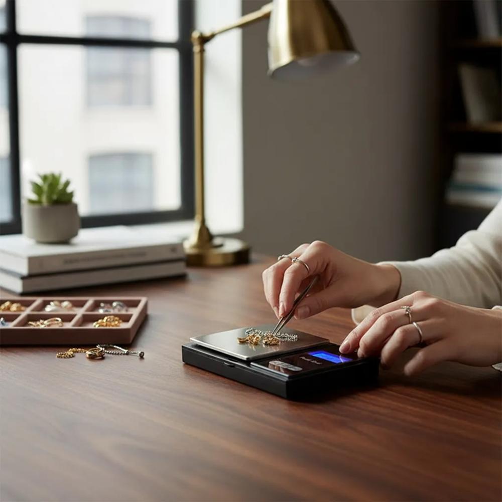 Balanza de bolsillo digital 500g joyeria gramos kilates 2 decimales JS-13 de precisión