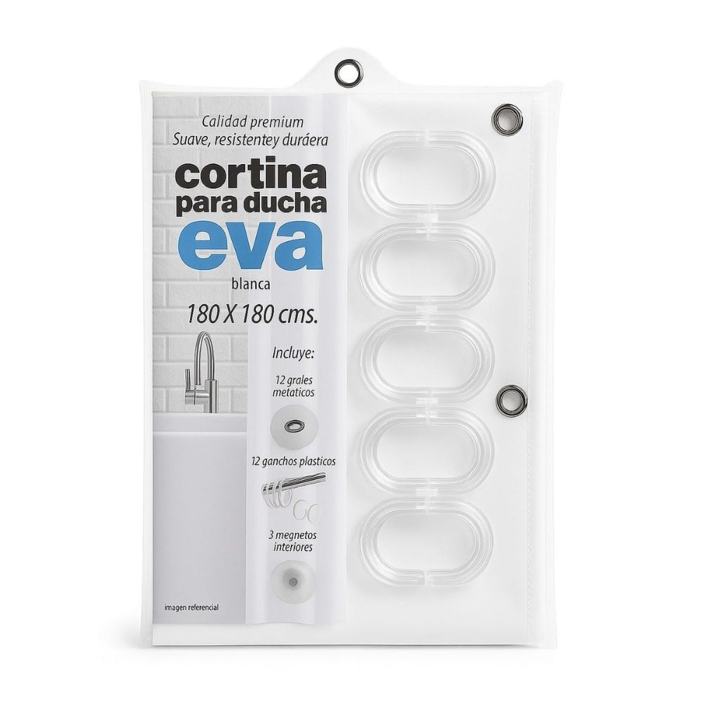 Cortina Eva Blanca para baño con 12 ganchos DPM