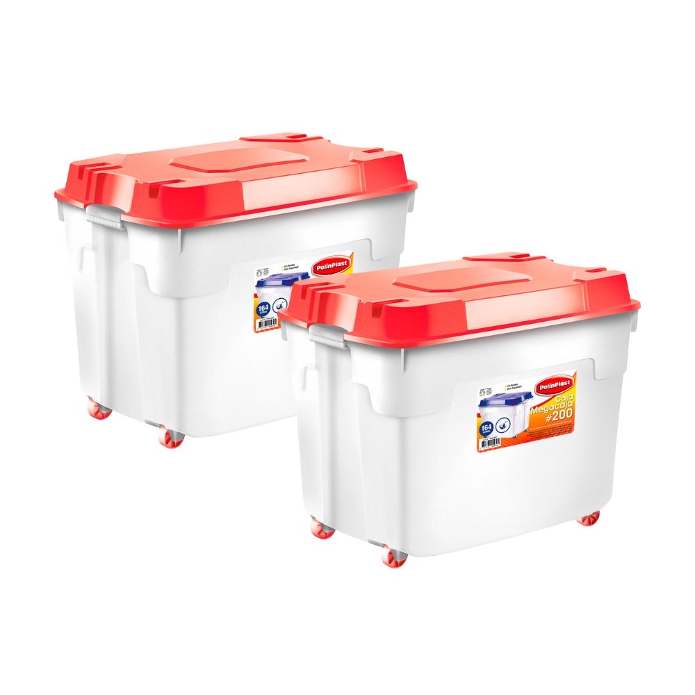 Combo Polinplast: 2 Cajas Organizadora Plástica con Ruedas #200 Roja
