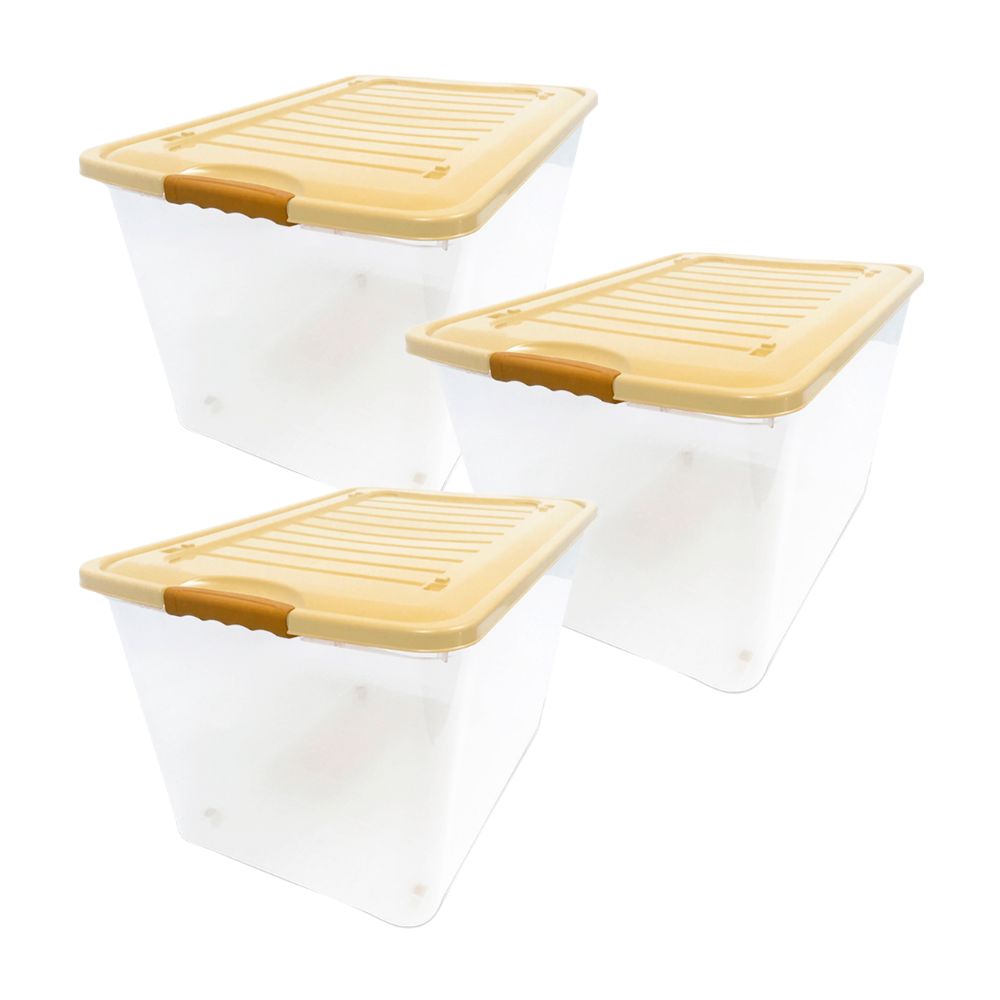 Combo Reyplast: 3 Cajas Organizadora Plástica Suprema #80 Transparente 57.9 litros