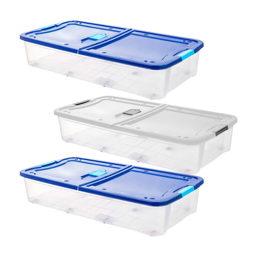 Combo Reyplast: 3 Cajas de Plástico Transparente Ultraforte 71 litros - Color Aleatorio