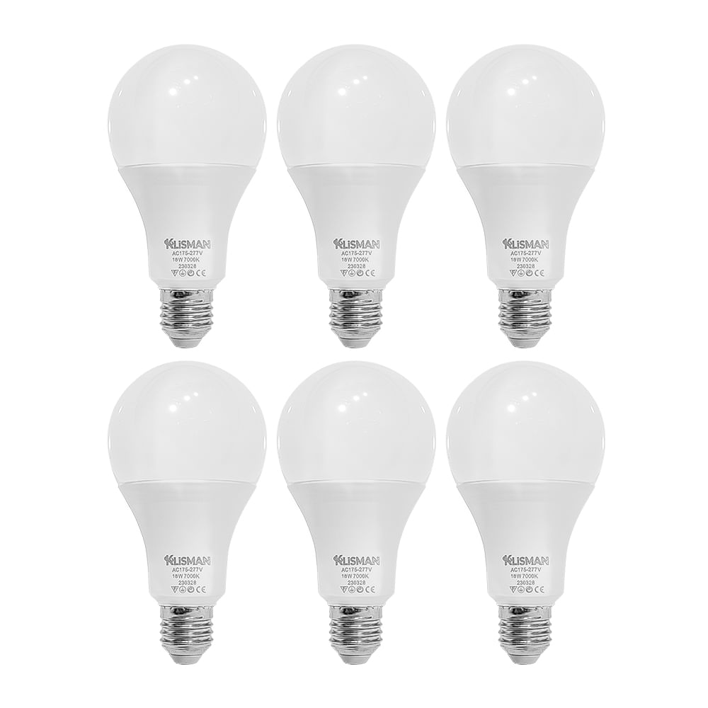 Pack x6 Focos LED KLISMAN E27 18W Luz Fría