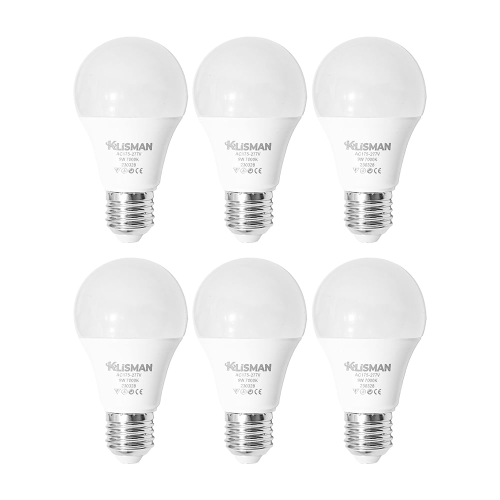 Pack x6 Focos LED KLISMAN E27 9W Luz Fría