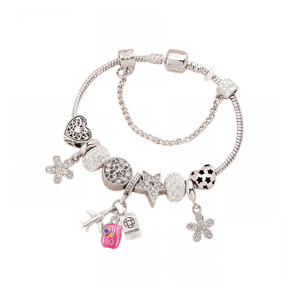 Pulsera Charms de Viaje Estilo Europeo Plateada