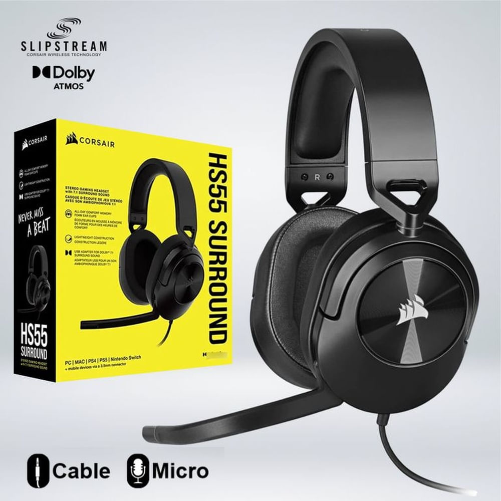 AUDIFONO GAMER CORSAIR HS55 SURROUND SONIDO DOLBY 7.1 MULTIPLATAFORMA