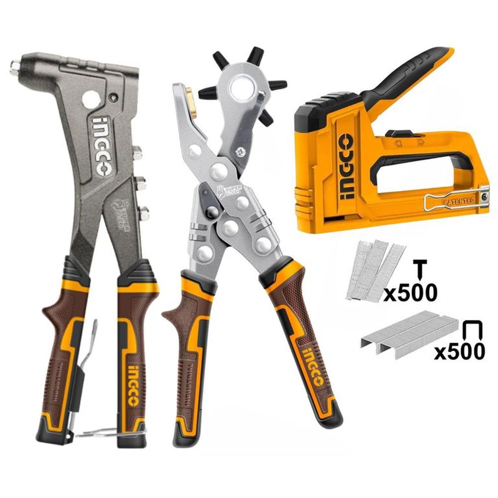 kit Remachadora Alicate sacabocado engrapadora clavadora INGCO