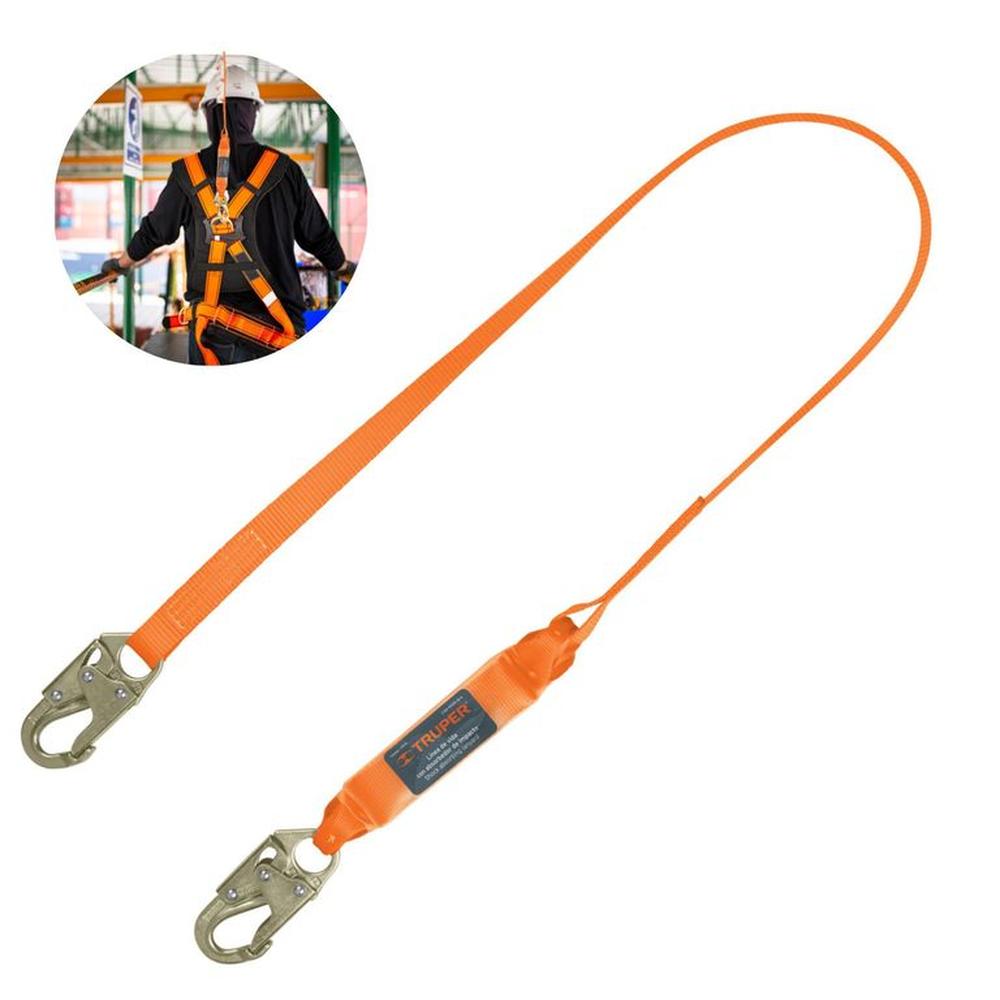 Línea de vida 18m cinta políéster absorbedor impacto ANSI Truper Naranja