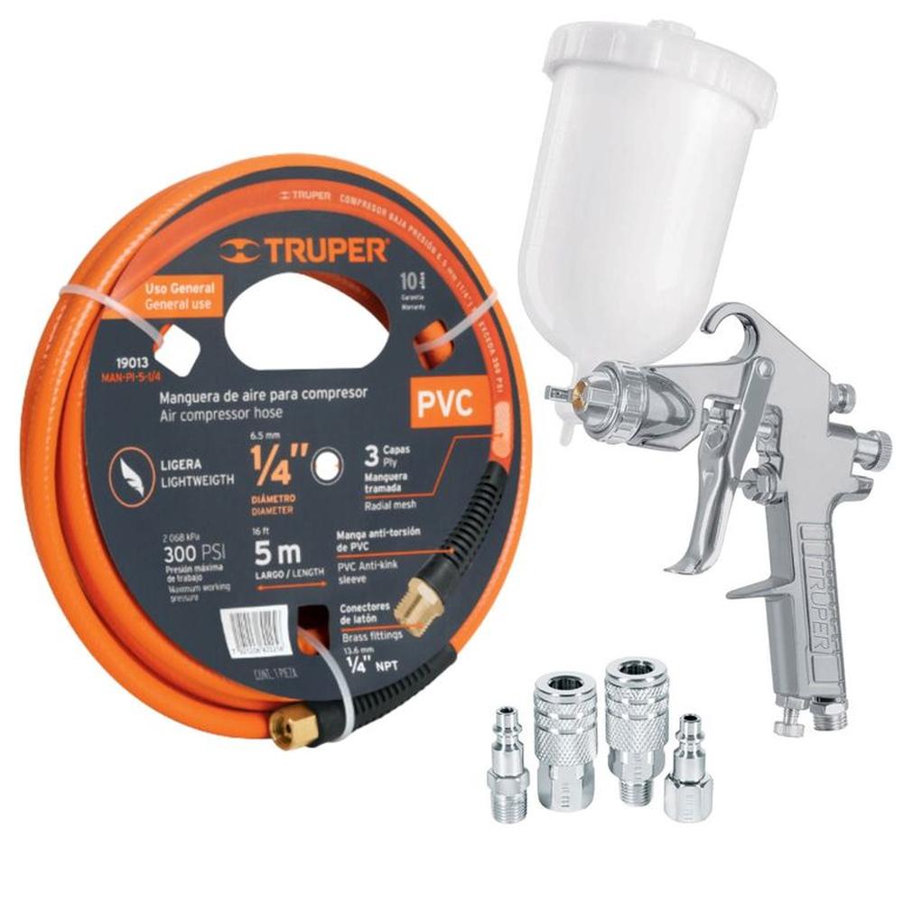 kit Pistola de aire para pintar profesional manguera 5m conectores Blanco