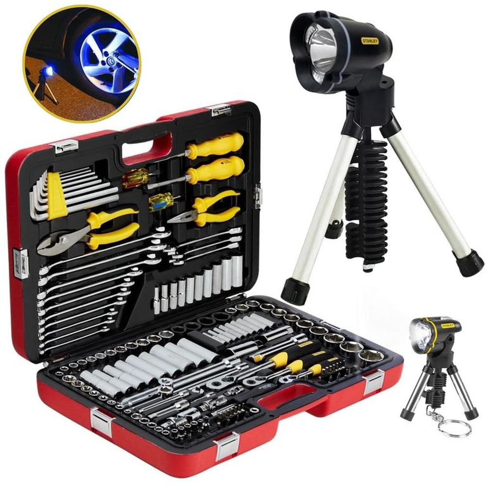COMBO Herramientas para mecánico 150 Pzs, linterna LED STANLEY Racing Gris COMBO Herramientas para mecánico 150 Pzs, linterna LED STANLEY Racing Gris