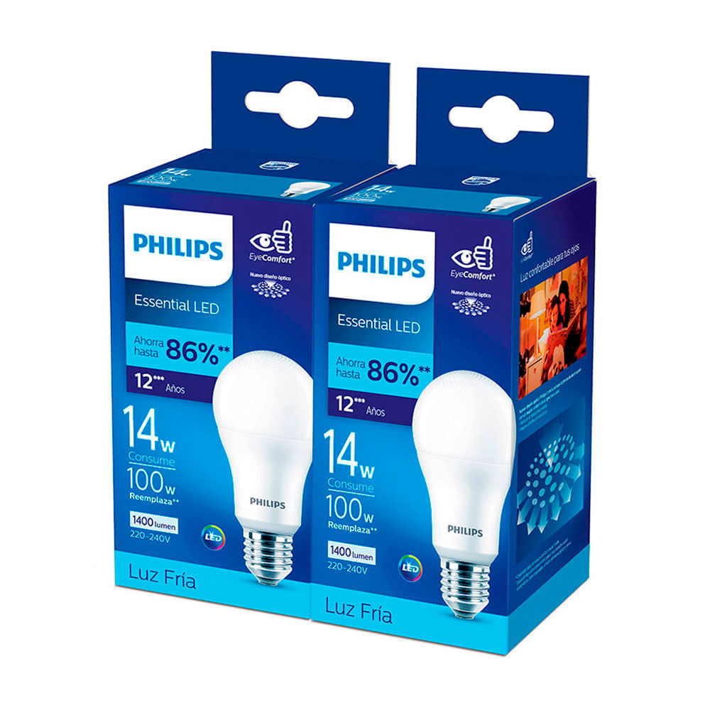 Foco LED Philips Luz Blanca x2 14W E27 Ahorro Energético