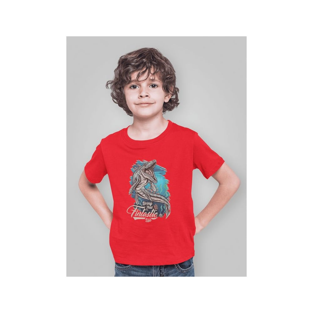 Polo de Dinosaurios Mosasaurio Camiseta para Niños Algodon Rojo